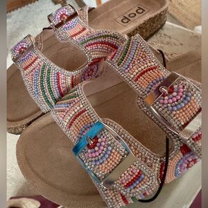 Pop Multicolor Beaded Sandals size 9 NWT